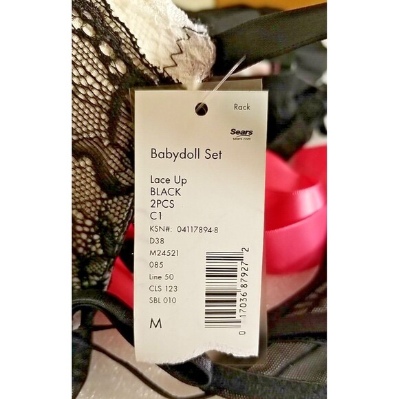 True Desire Babydoll Lingerie NWT Black Sheer Lace Push Up Wired Medium      T28 - Picture 6 of 9